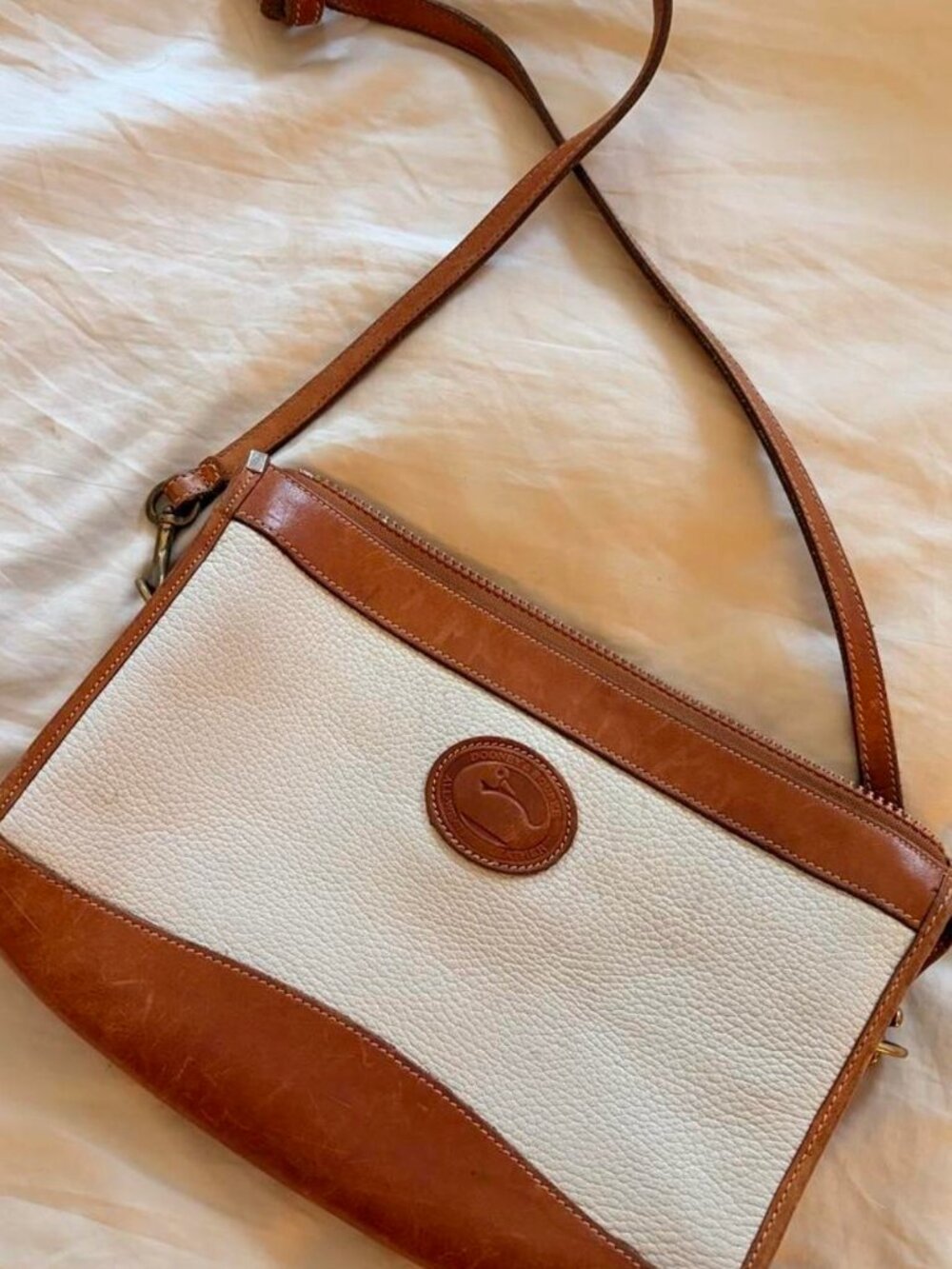 Dooney & Bourke Cream and Brown Leather Crossbody Purse